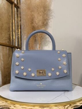 Kate Spade New York Blue Pearl Embellished Leather Top Handle Crossbody Satchel